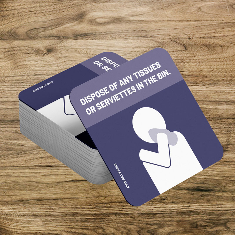 Single use drink coasters dispose of any tissues or serviettes in the bin
